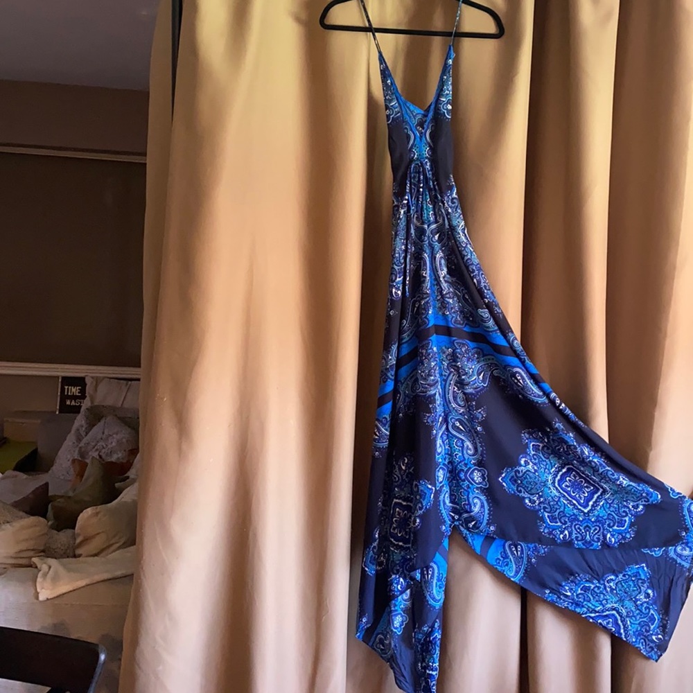 Long sheer dress. Blue paisley print. Gorgeous